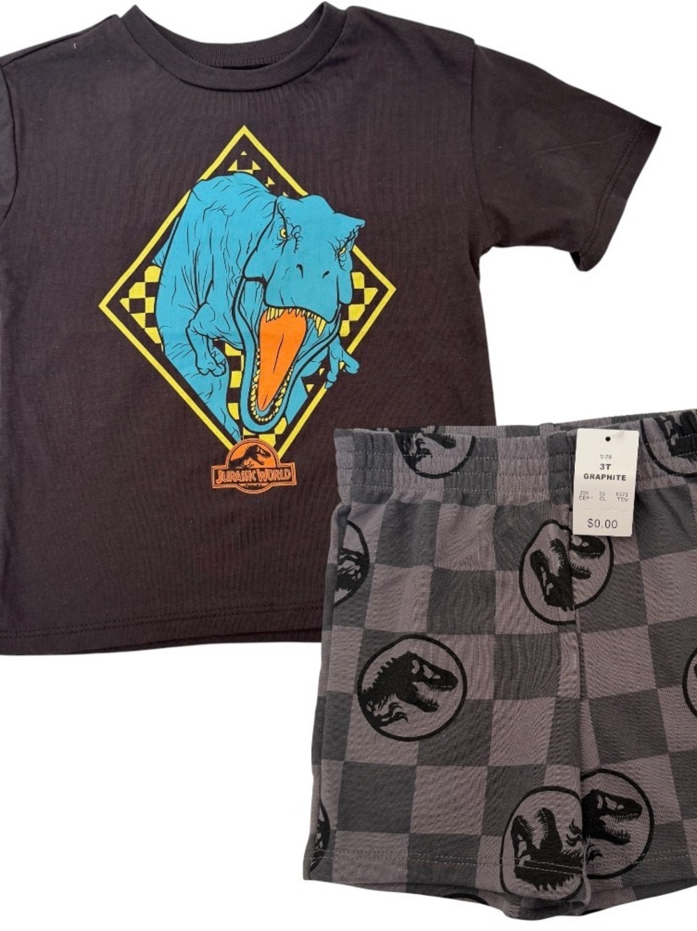Jurassic World Toddler Boys 2PC Outfit T-Rex Shirt & Shorts Size 3T NWT